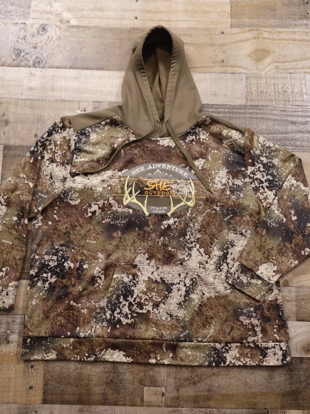 SHE Outdoor Strata Camo Hoodie Women’s XXL Brown Hunting Pullover Deer